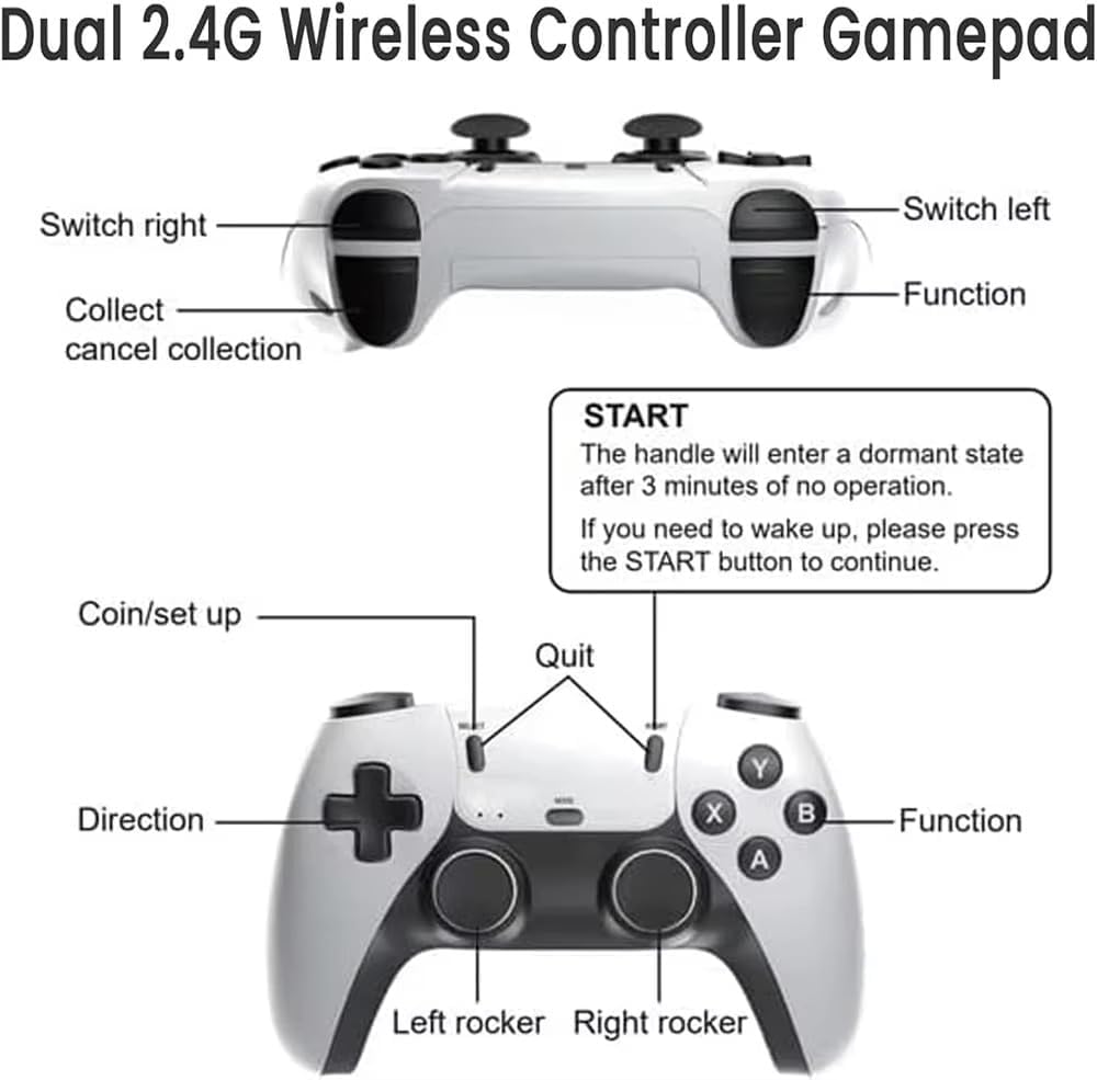 4K TV Game Stick 64GB Retro Game Console with 2 Wireless Controllers O746