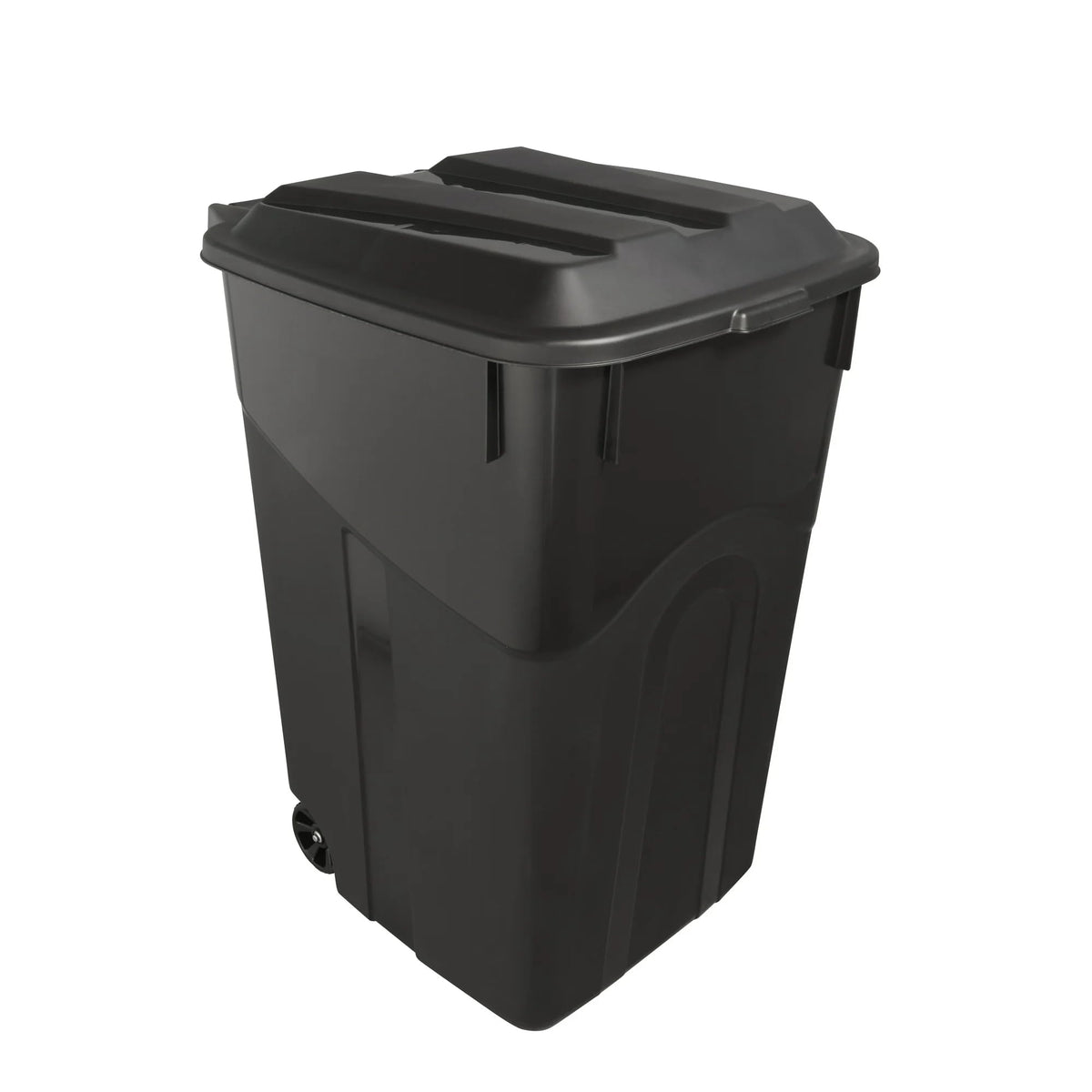 45 Gallon Black Wheeled Trash Can with Attached Lid V474142