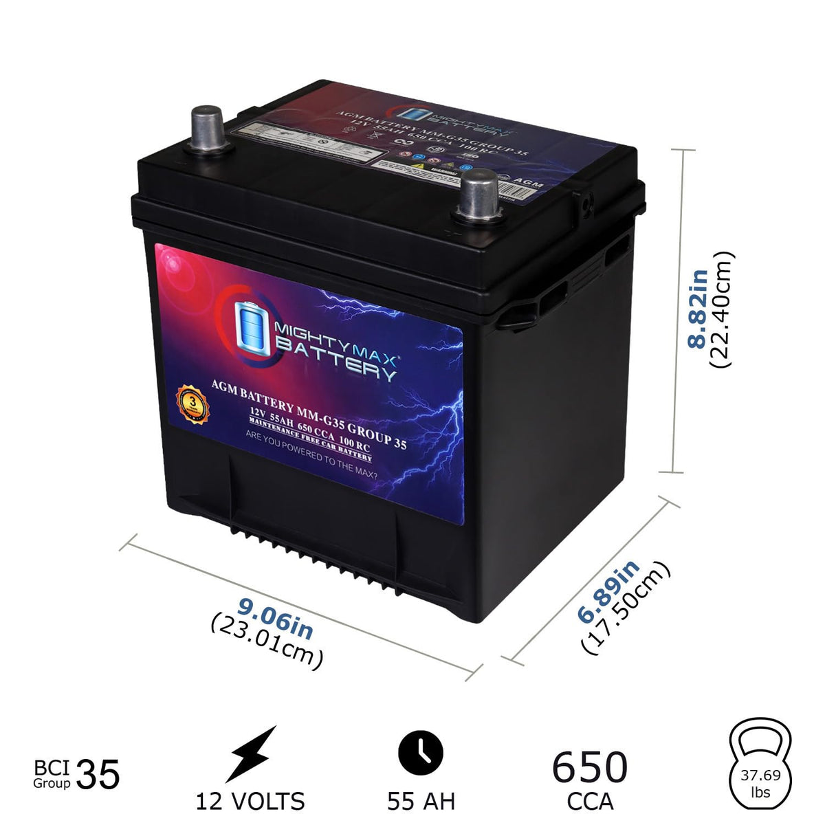 12V 55Ah AGM 650 CCA Replacement Battery Z95867