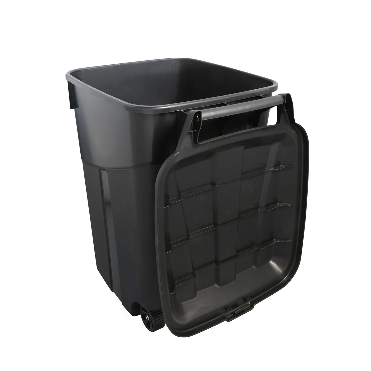 45 Gallon Black Wheeled Trash Can with Attached Lid V474142