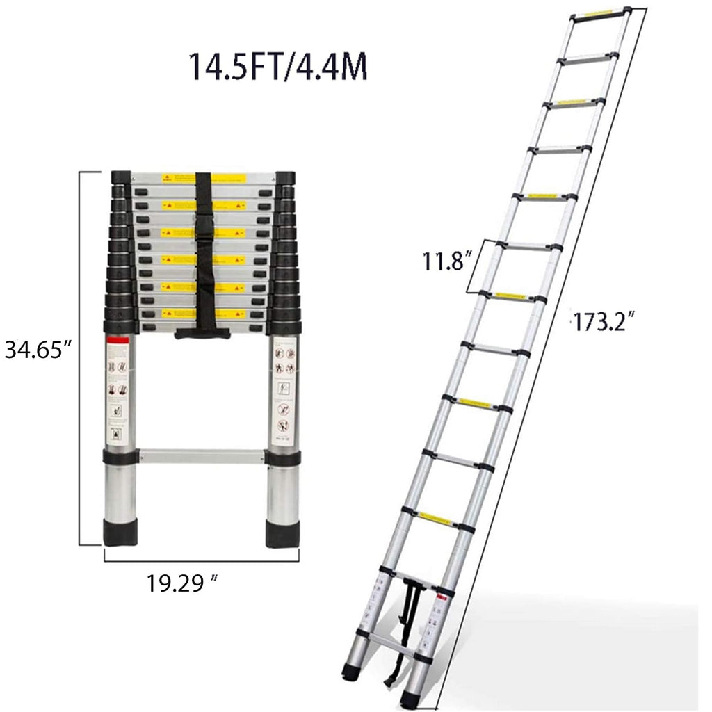 Aluminum Telescopic Extension Ladder 330 lbs Capacity 14.5FT V90635