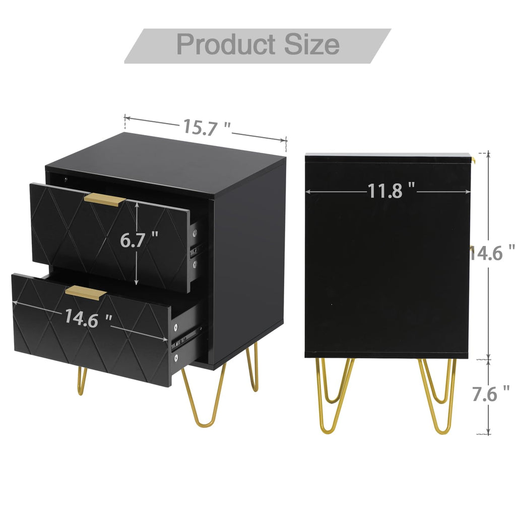 Black 6 Drawer Dresser and 2 Drawer Nightstand Set of 2 E859807