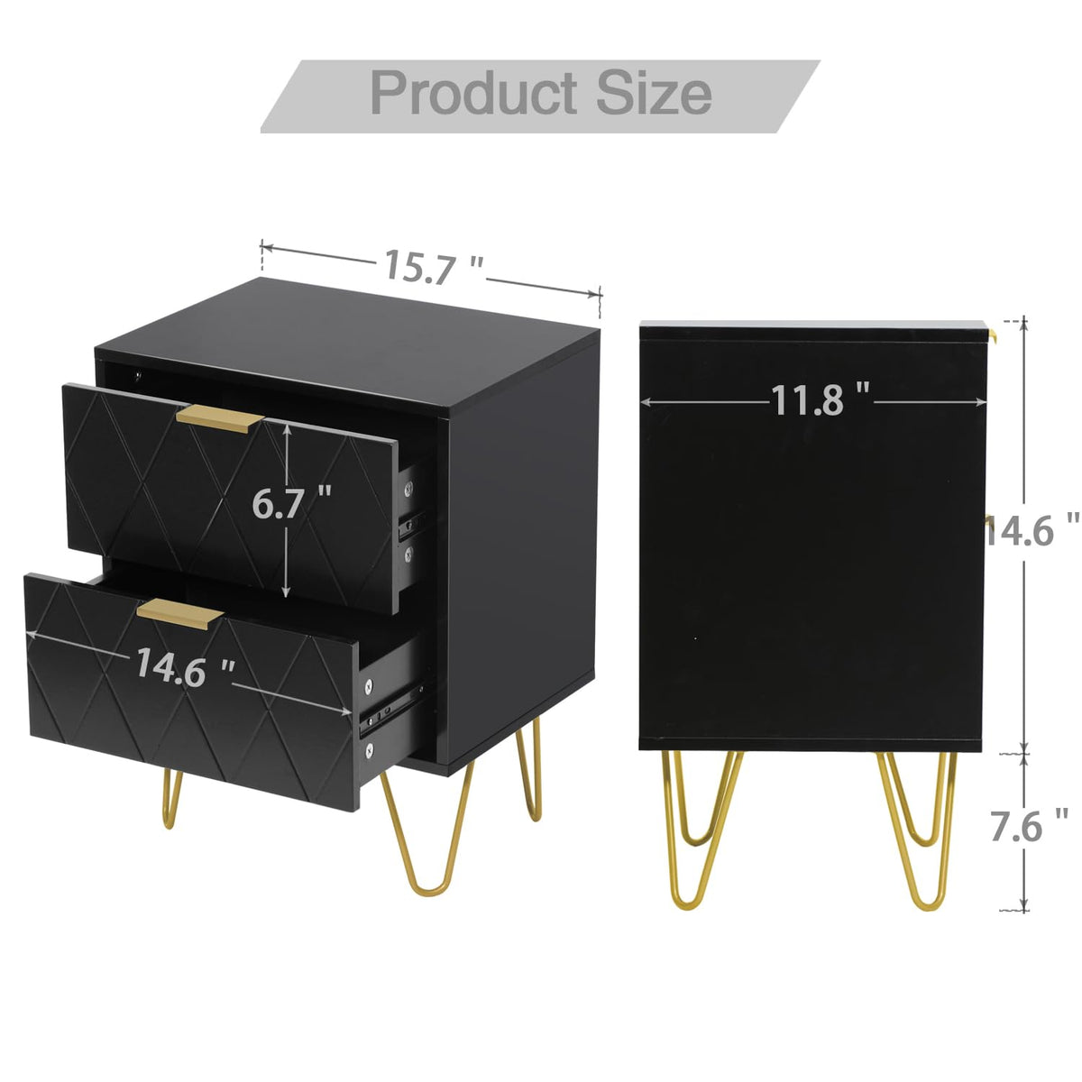 Black 6 Drawer Dresser and 2 Drawer Nightstand Set of 2 E859807