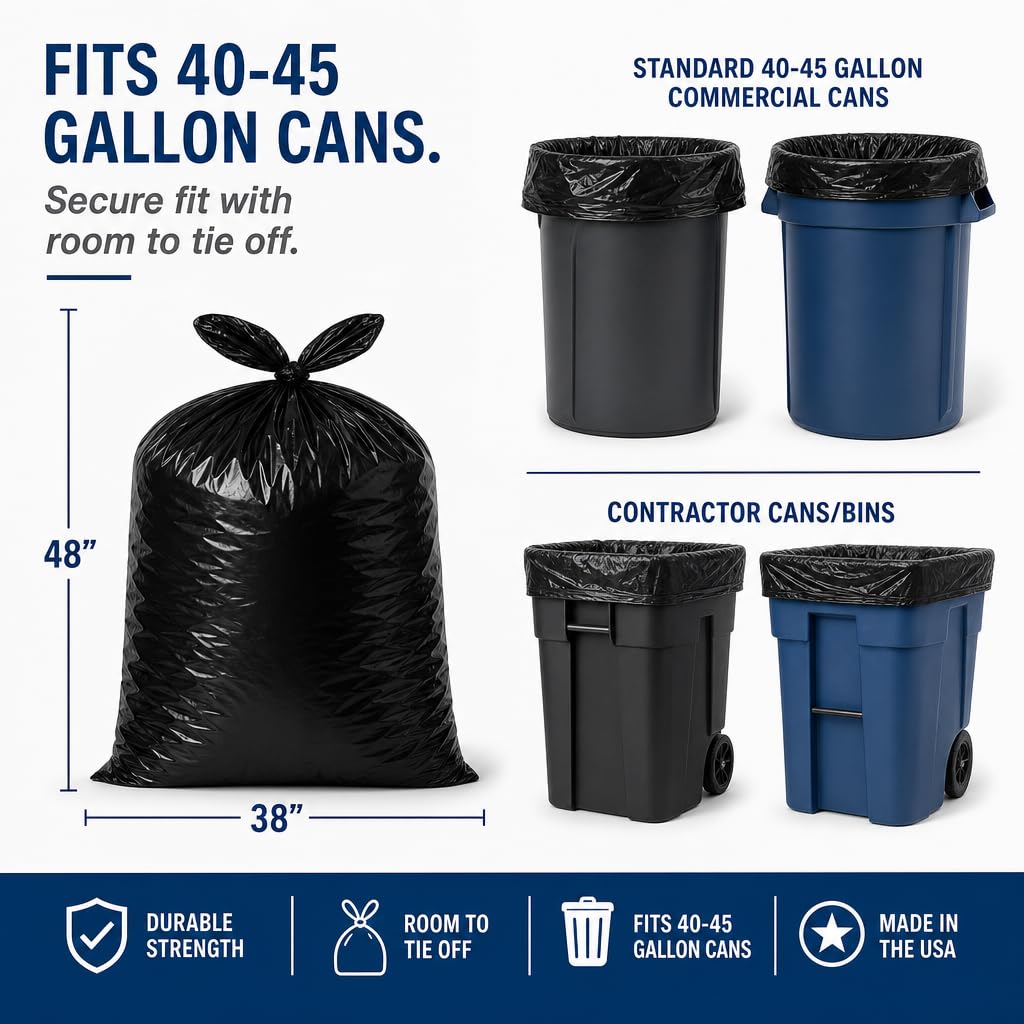 40-45 Gallon Heavy Duty Black Trash Bags 100 Count L43750