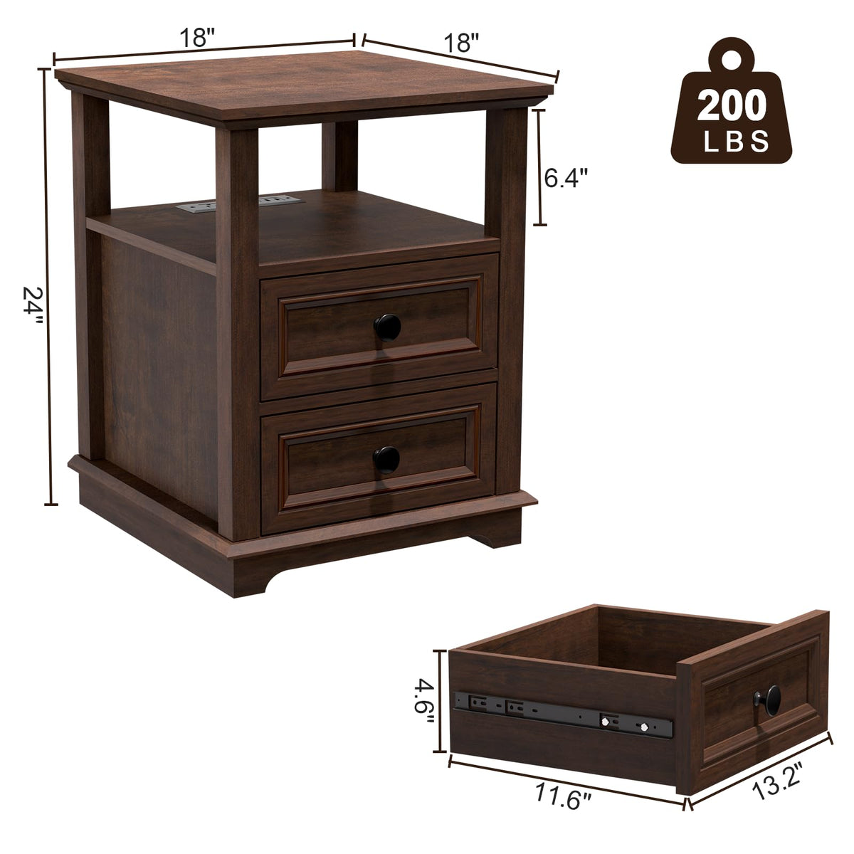 24" Nightstand with Charging Station and Drawers J35743