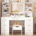 White 47" Makeup Vanity Desk with LED Mirror, Stool & 7 Drawers B736