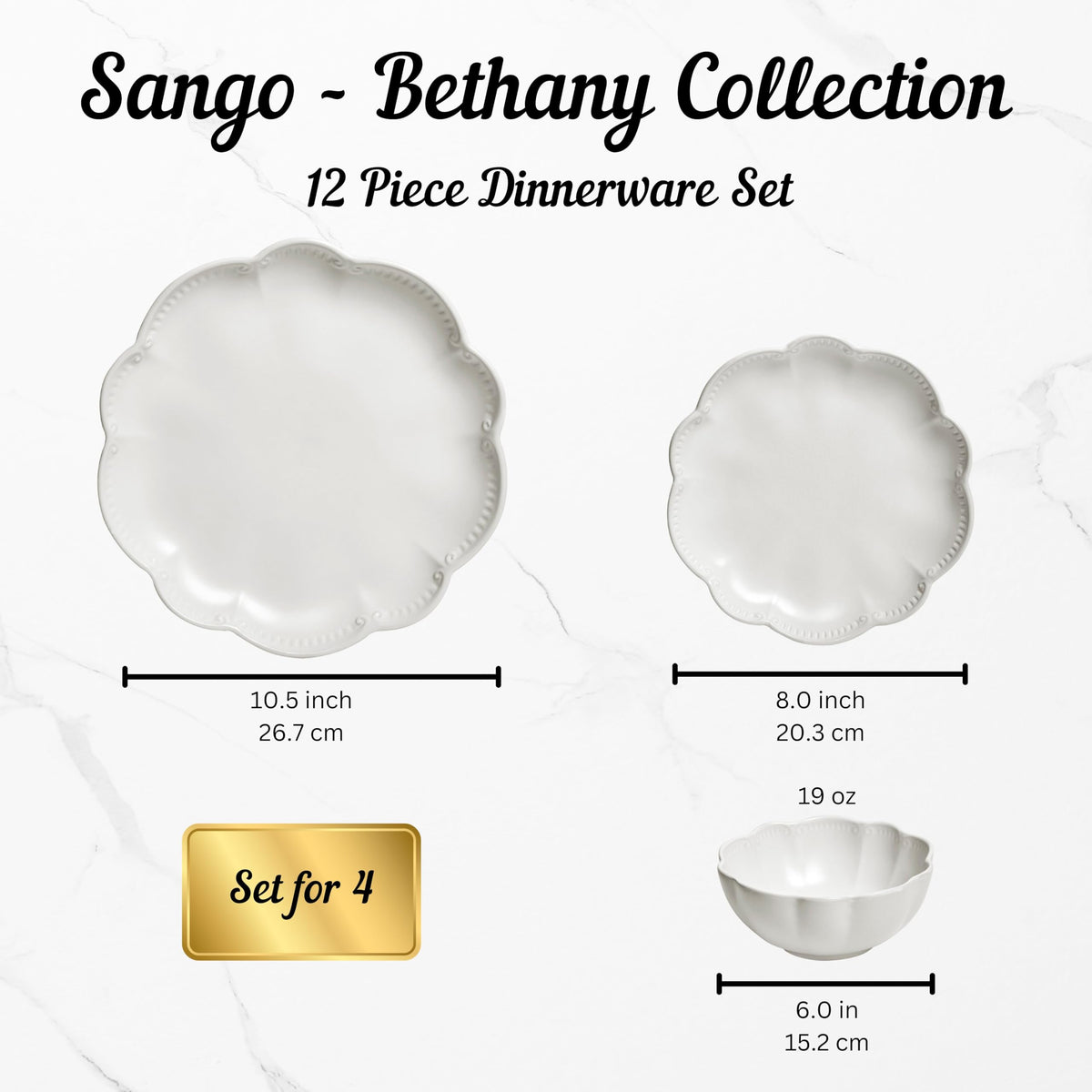 12 Pieces Scalloped White Plates & Bowls Set K9333