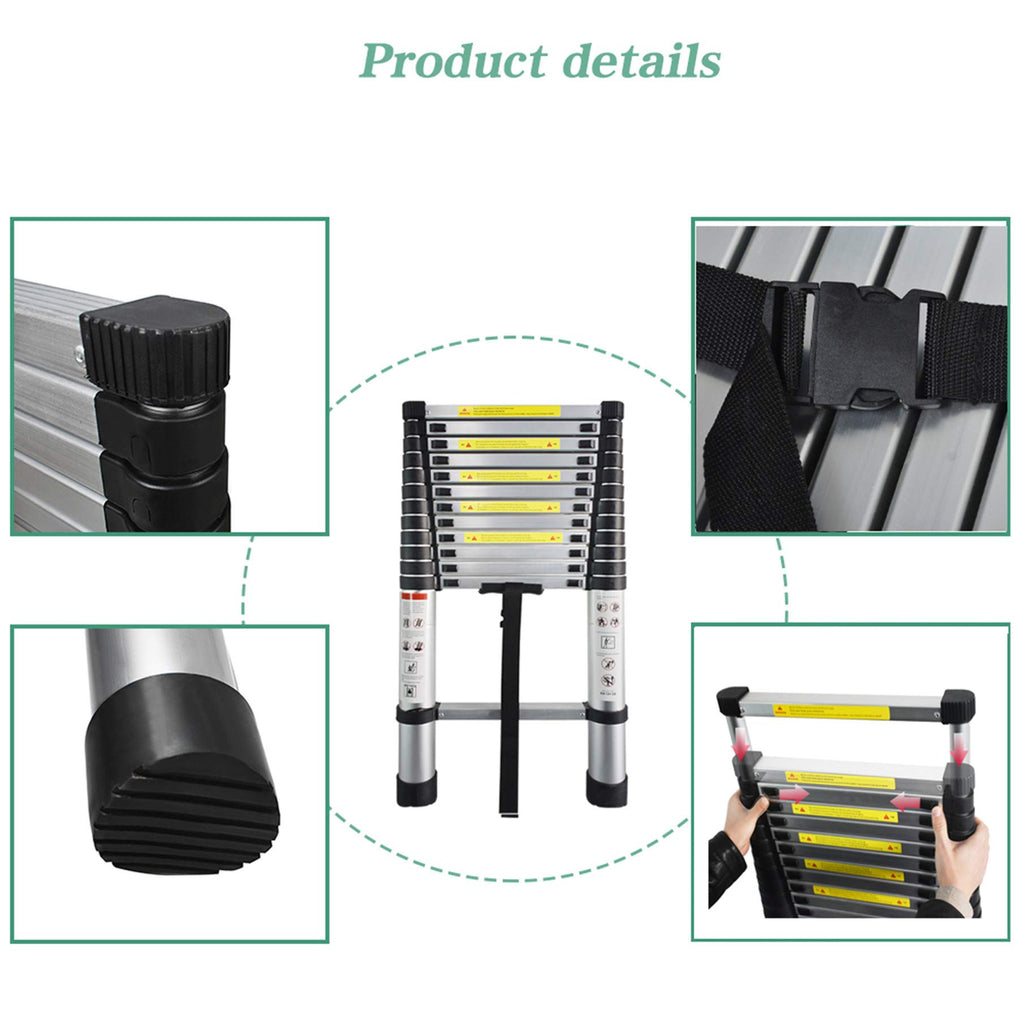Aluminum Telescopic Extension Ladder 330 lbs Capacity 14.5FT V90635