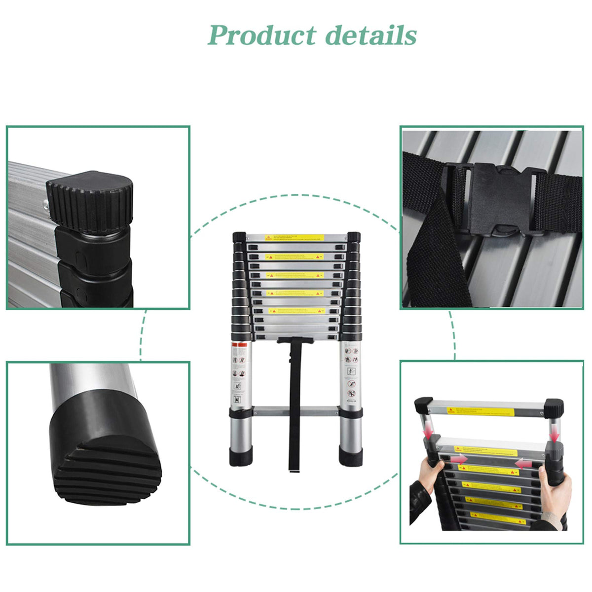Aluminum Telescopic Extension Ladder 330 lbs Capacity 14.5FT V90635