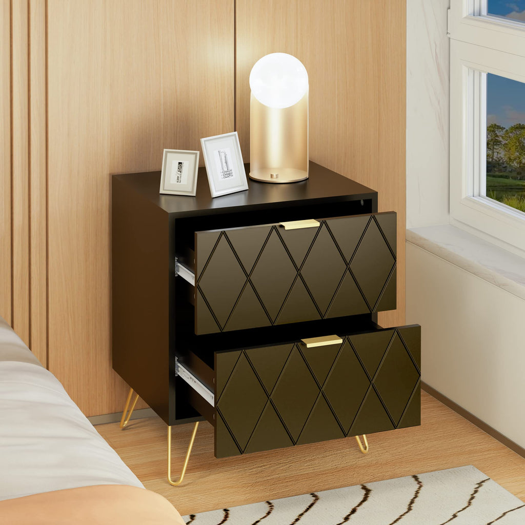 Black 6 Drawer Dresser and 2 Drawer Nightstand Set of 2 E859807