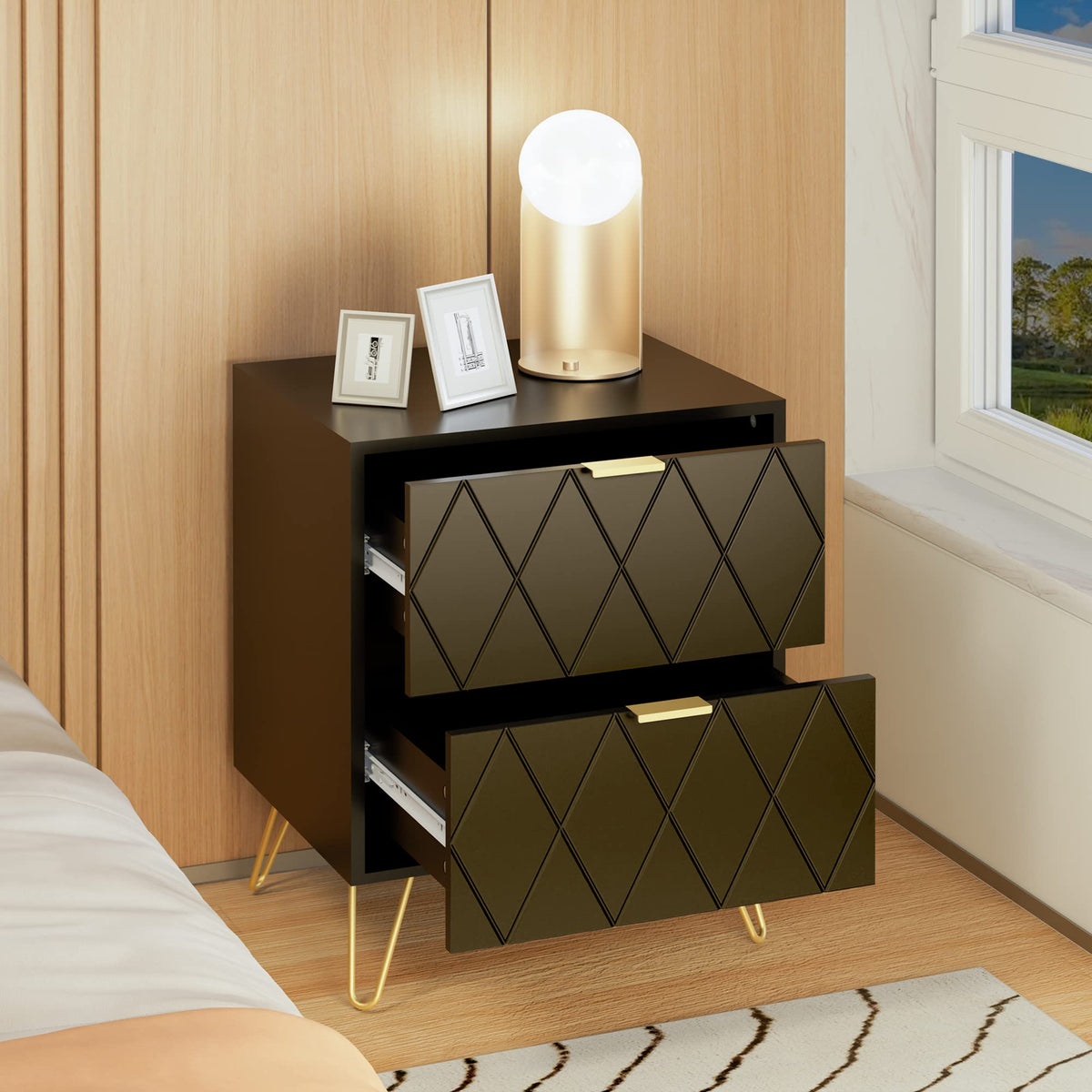 Black 6 Drawer Dresser and 2 Drawer Nightstand Set of 2 E859807