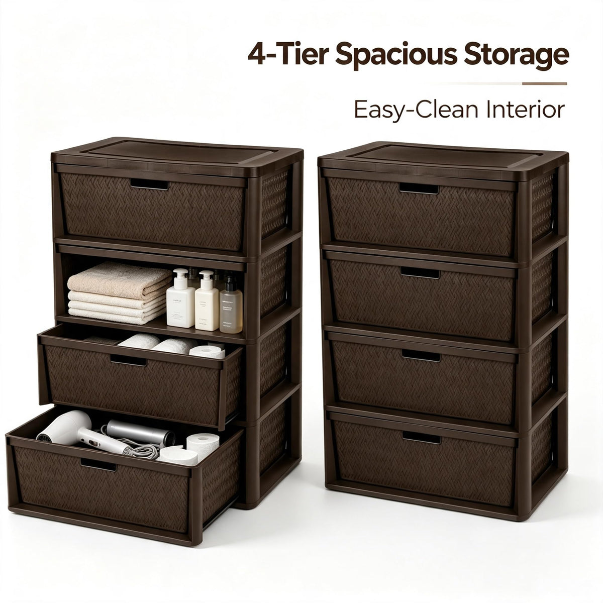 2 Pack Wide 4 Drawer Plastic Storage Tower B909626