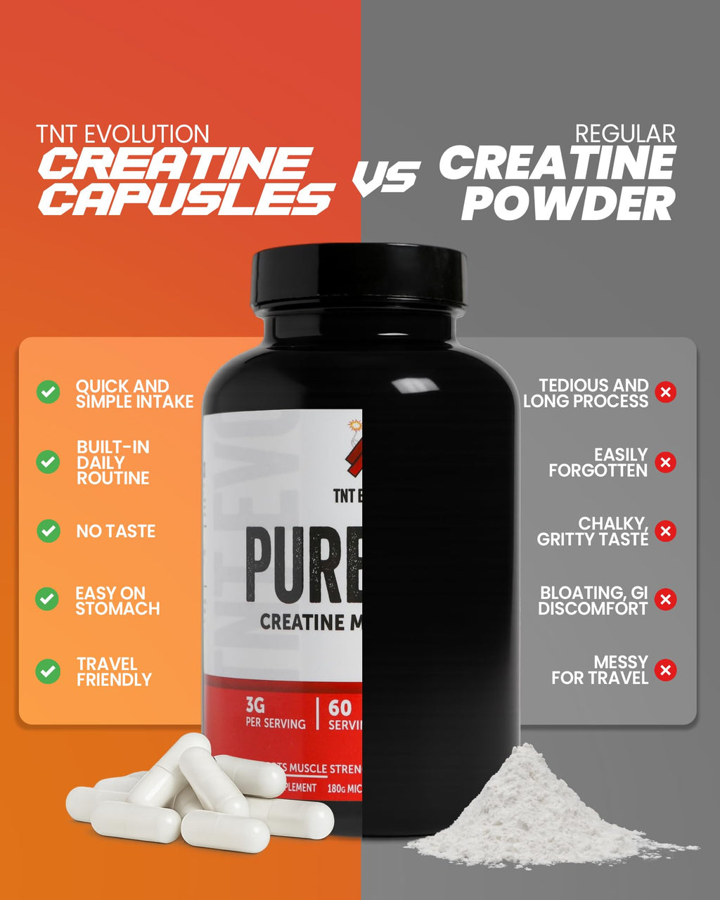 Creatine Monohydrate Capsules 750mg 240 Count Gluten Free V54430