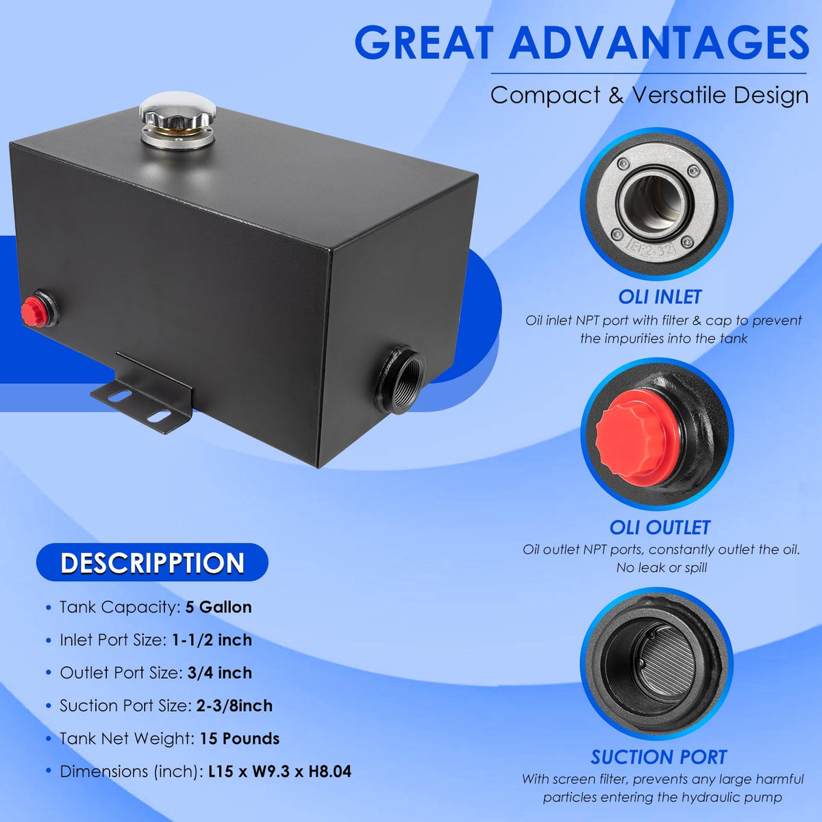 5 Gallon 14 Gauge Steel Hydraulic Fluid Reservoir Tank B9129