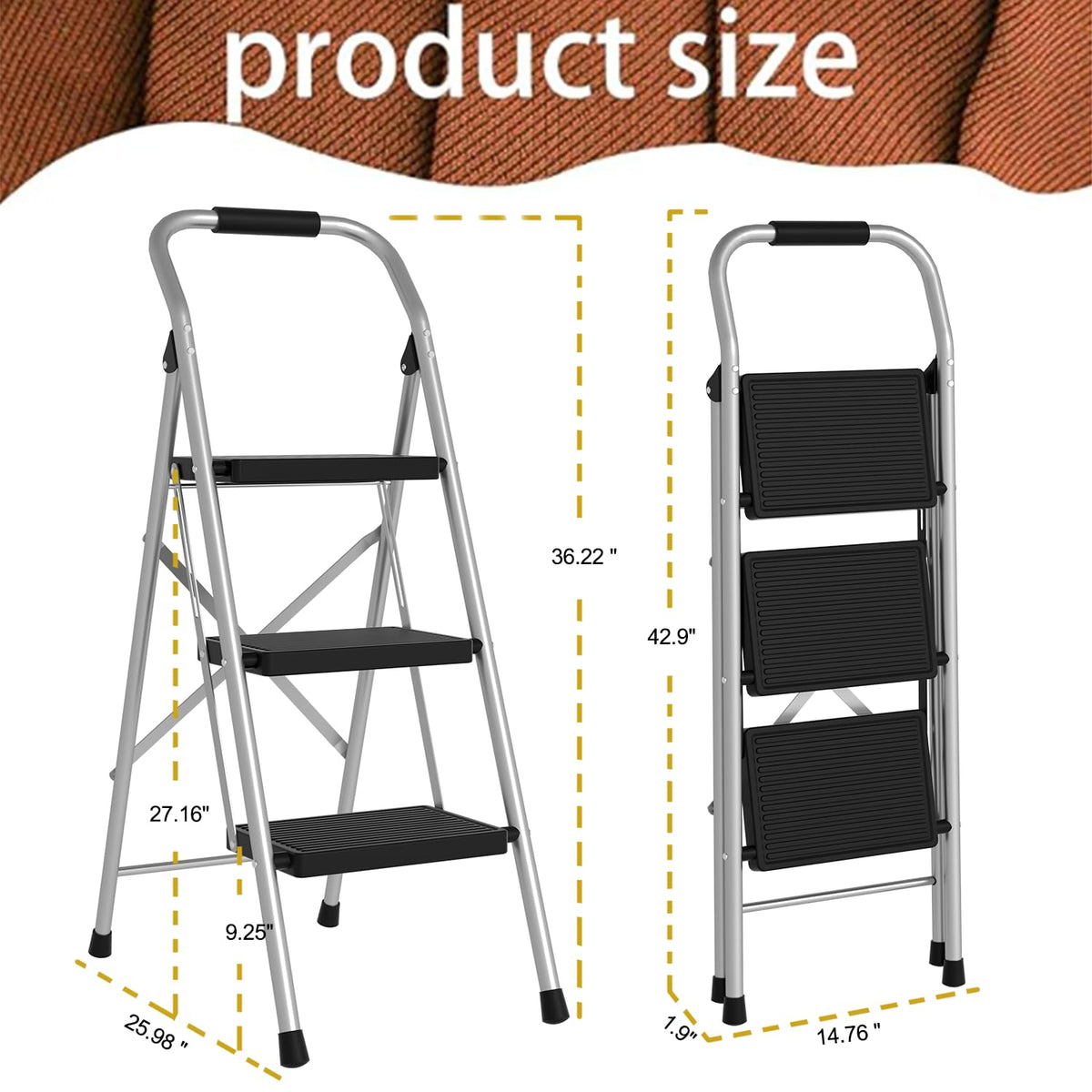 3 Step Folding Anti Slip Step Stool 330lbs Z1560
