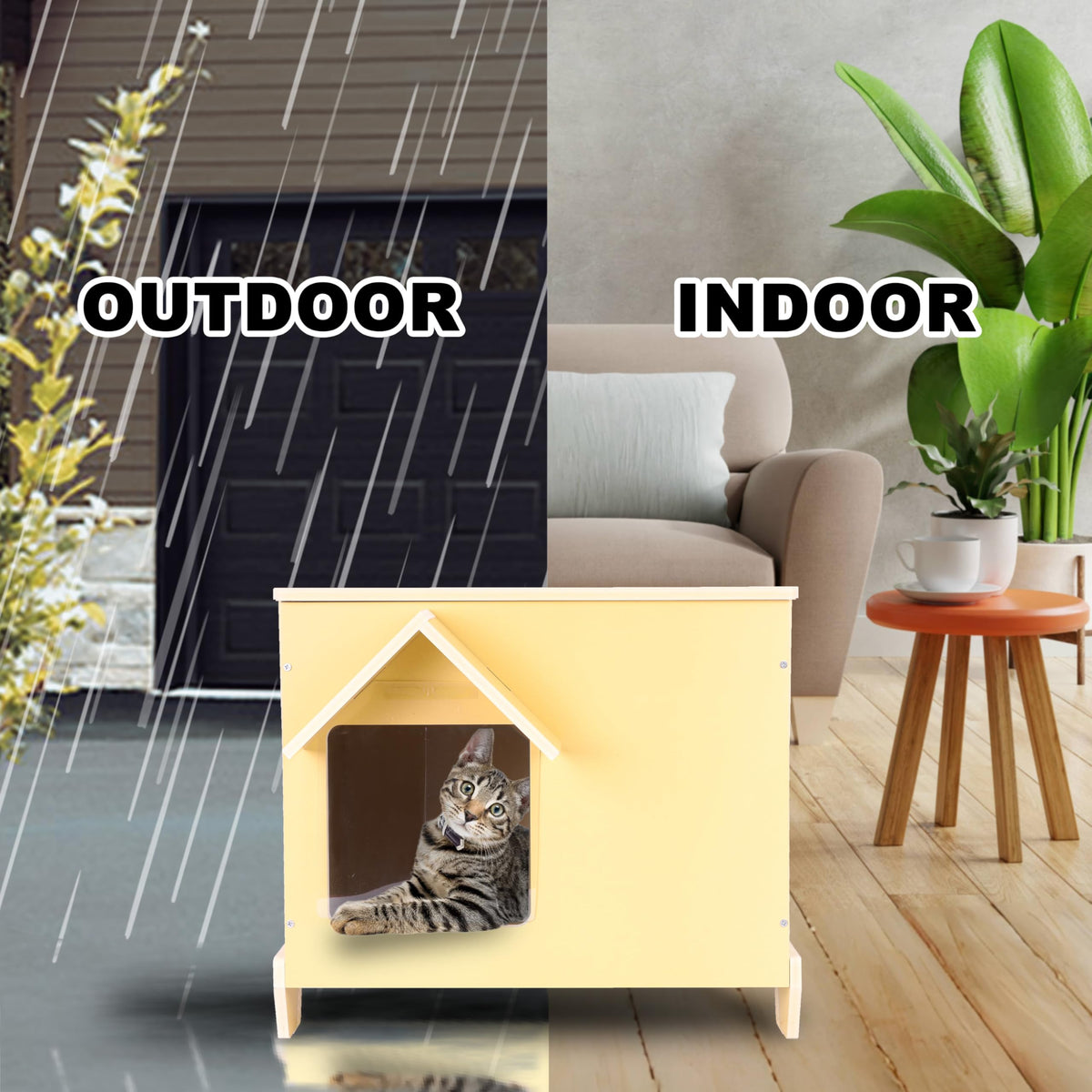 Waterproof Insulated Wooden Outdoor Cat House W40551