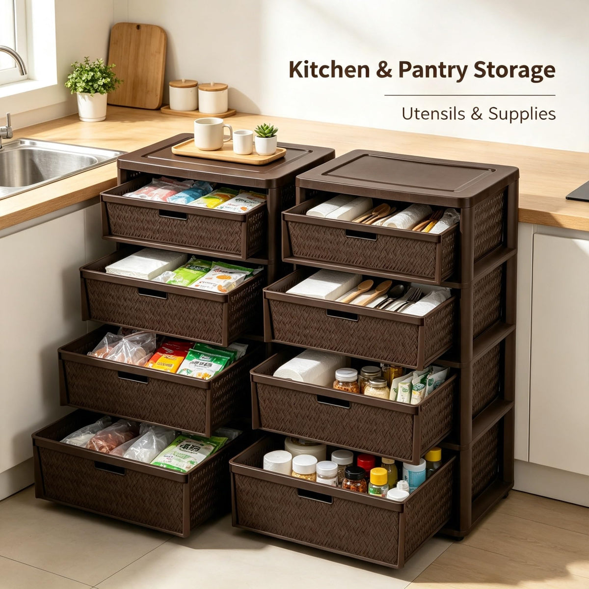 2 Pack Wide 4 Drawer Plastic Storage Tower B909626