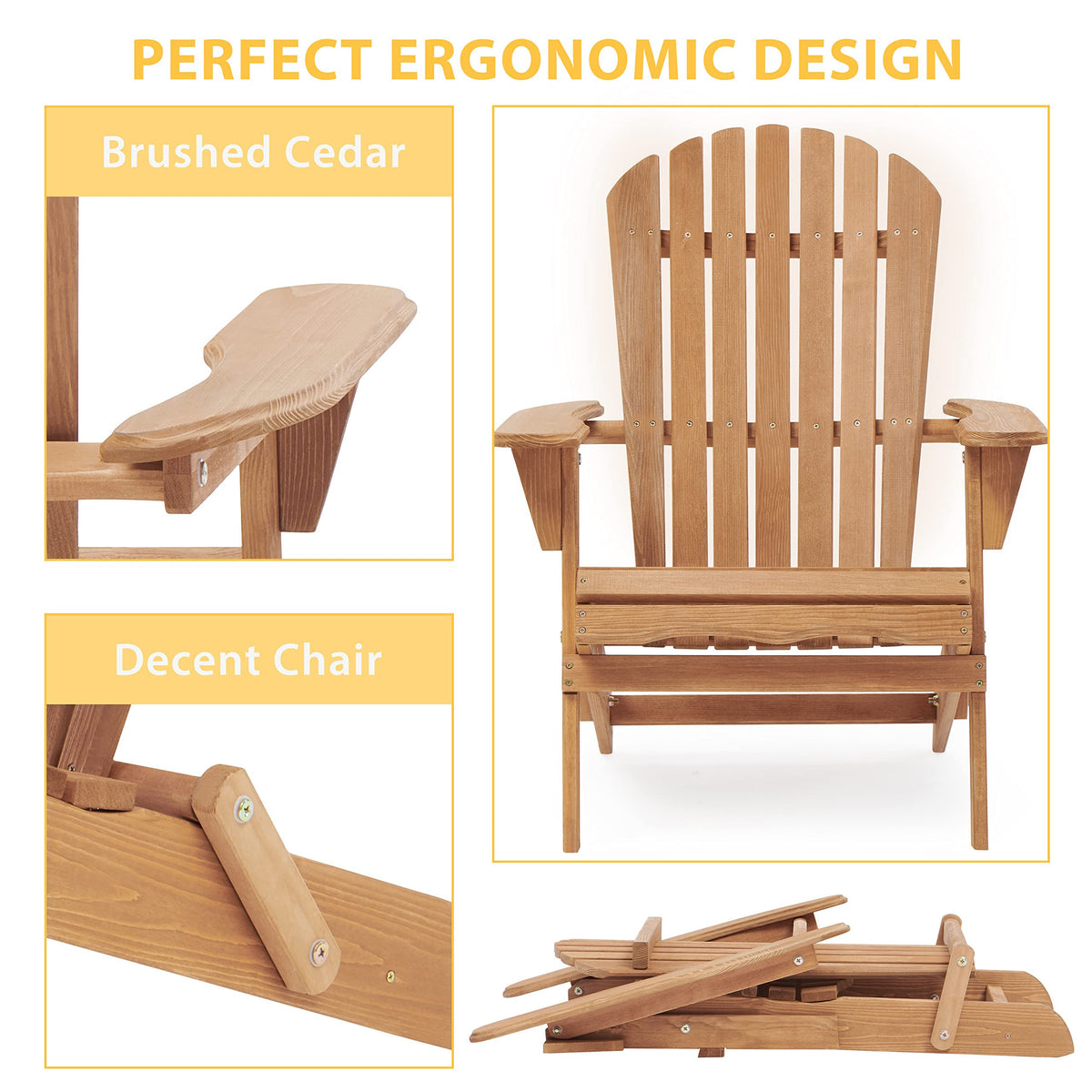 Folding Wood Adirondack Chair Set of 2 C19113