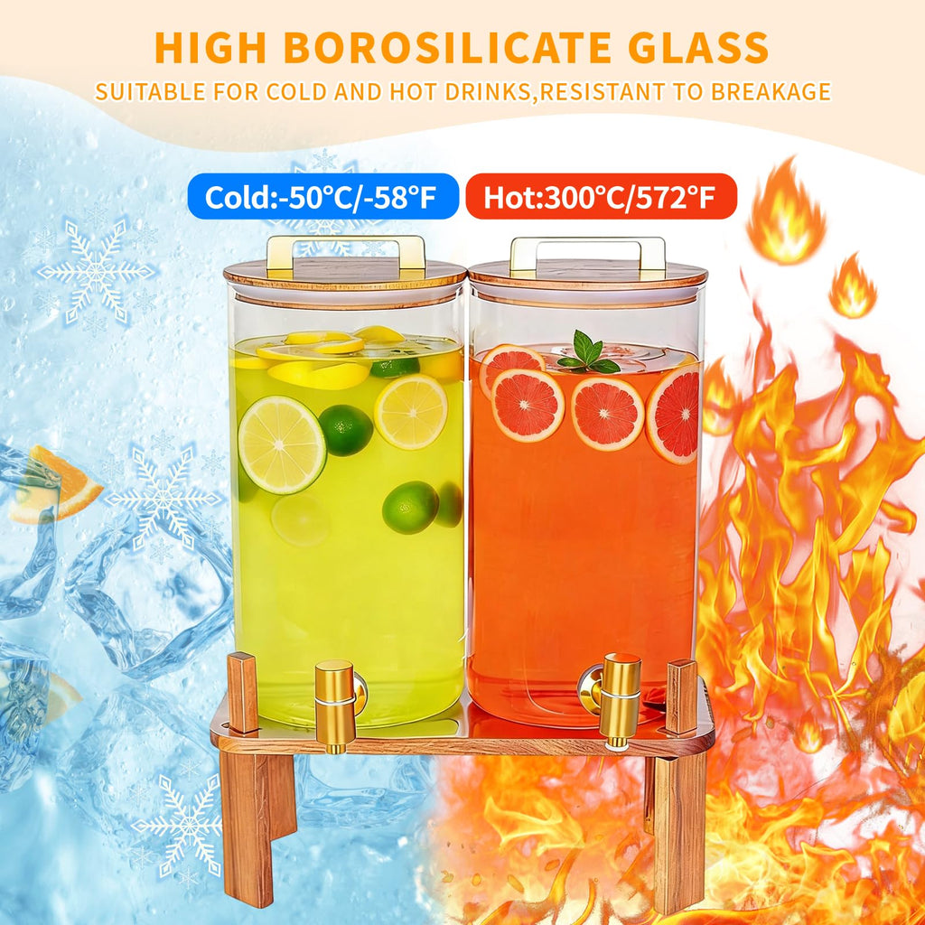 2 Pack 1.5 Gallon Glass Beverage Dispenser with Wooden Lid M807459