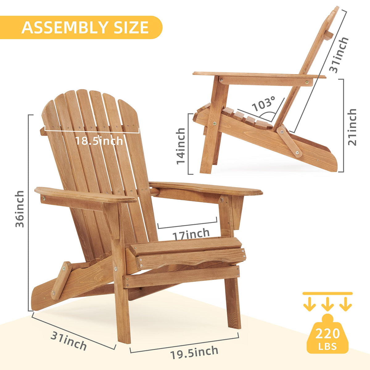 Folding Wood Adirondack Chair Set of 2 C19113