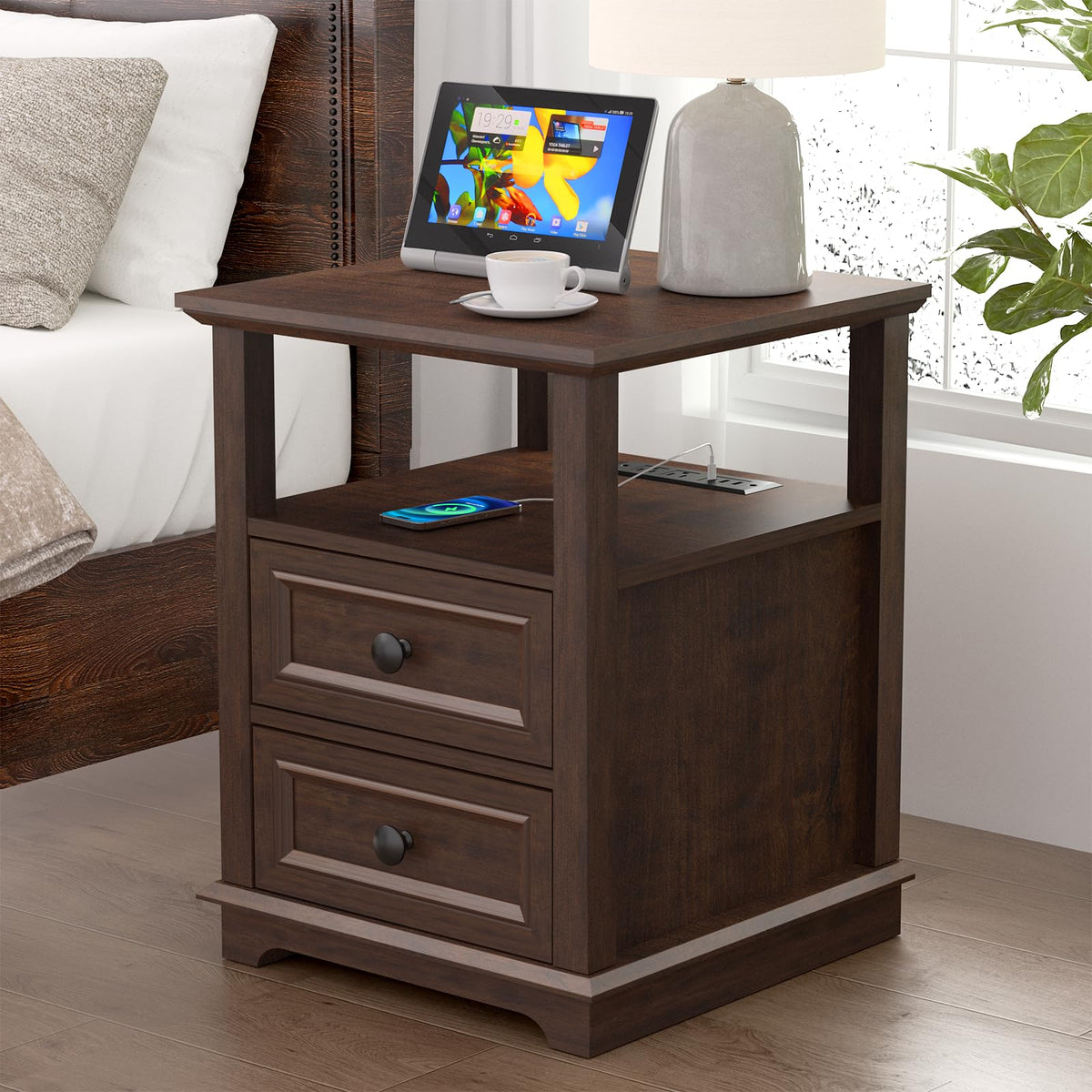 24" Nightstand with Charging Station and Drawers J35743
