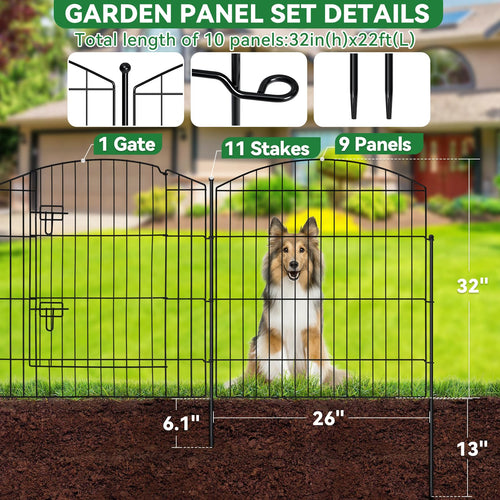 10 Panel No Dig Garden Fence with Gate Y556339