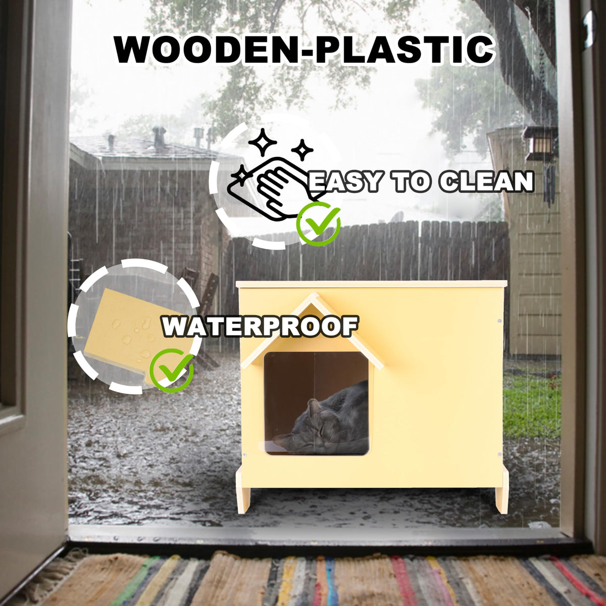 Waterproof Insulated Wooden Outdoor Cat House W40551