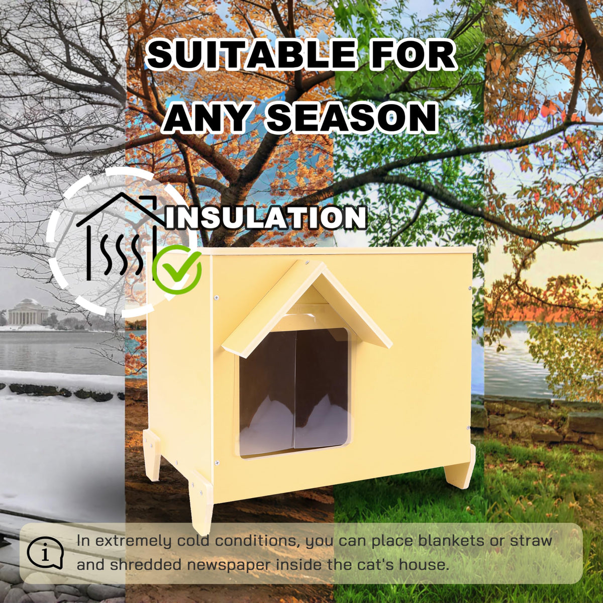 Waterproof Insulated Wooden Outdoor Cat House W40551