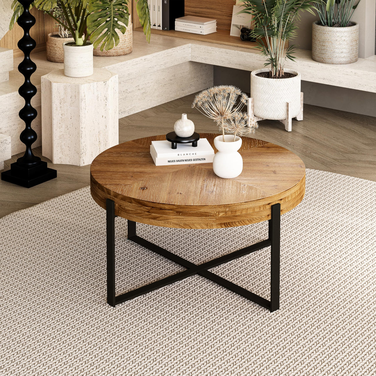 34" Round Coffee Table with Metal Base R5433