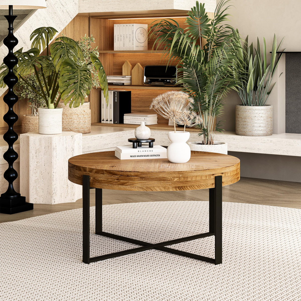 34" Round Coffee Table with Metal Base R5433